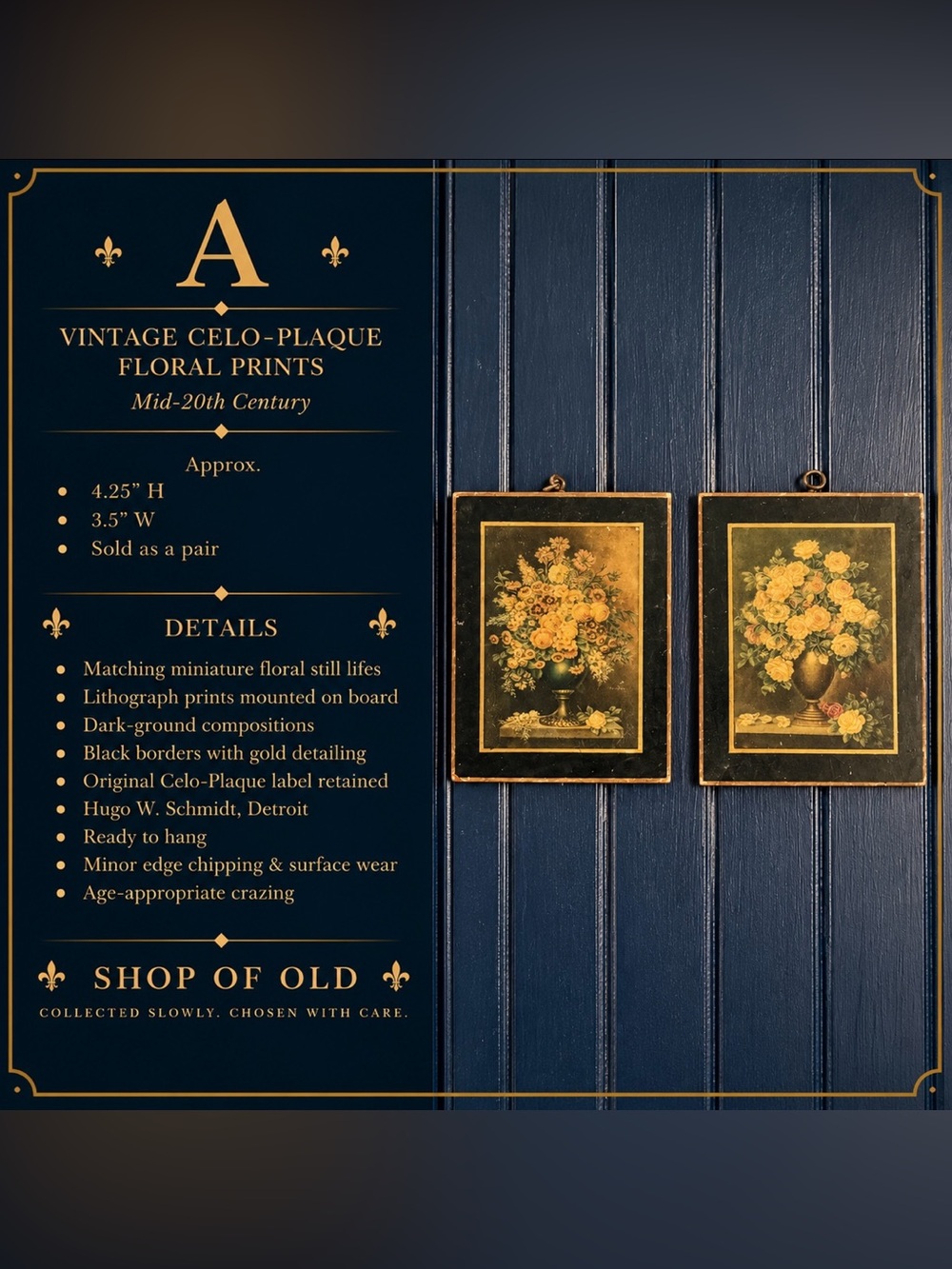 Vintage Celo-Plaque Floral Still-Life Prints Pair | Hugo W. Schmidt